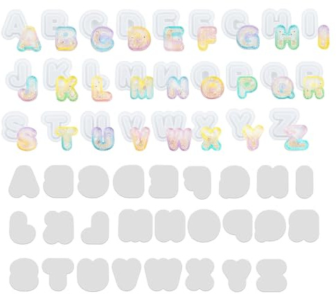 Resin Molds Silicone Set,Large and Slim Pack of 52 Reversed Alphabet Silicone Molds A to Z for Crafting Quicksand Shake,Epoxy Molds for DIY Crystal Letter Art Crafts,Party Home Decor