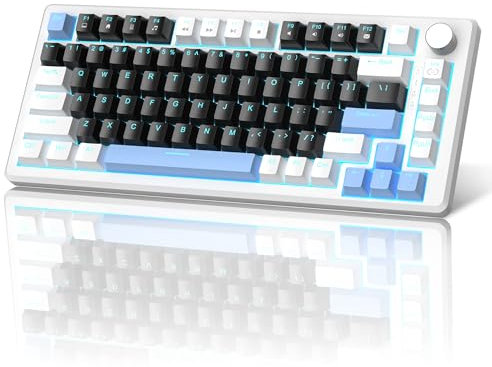 MageGee 75% Mechanical Gaming Keyboard - Compact Blue Backlit With Black Switches, EVA Foam, Knob Control, STAR75 Portable NKRO for PC - Black & Blue