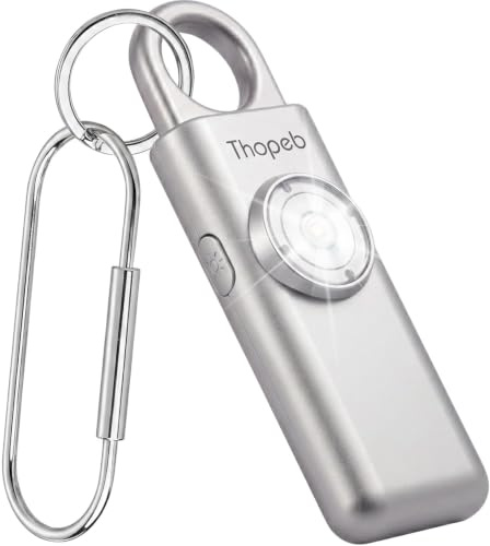 Originaler Taschenalarm extra laut 130 dB für Frauen zur Selbstverteidigung | Wiederaufladbarer Alarm-Schlüsselanhänger mit Taschenlampe & SOS-Stroboskop, für Senioren, Damen & Kinder – Metallic Silber