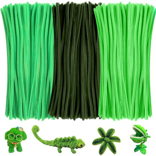 300 Stück Pfeifenreiniger, 3 Verschiedene Grün Pfeifenputzer, Chenilledraht Pfeifenputzer, 30CM Plüschdrähte Biege Pfeifenreiniger, Grün Pfeifenreiniger für Kinder Zum Basteln, Dekorieren