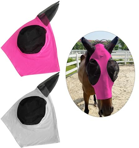 Lot de 2 masques de cheval volants, masque de cheval, masque anti-moustiques et anti-insectes, masque anti-mouches, masque de protection pour tête de cheval, fournitures d'équitation