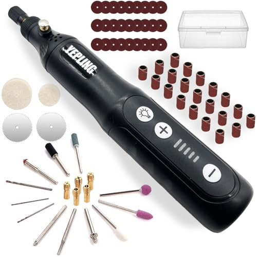 YEPLING Outil rotatif sans fil, 3,7 V Li-ion électrique avec lampe de travail LED avant, 5 vitesses variables, 72 accessoires de chargement USB, parfait pour le polissage des ongles