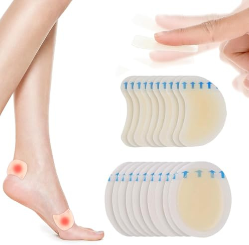 20 Pack Blister Plasters for Feet, Hydrocolloid Blister Plasters, Foot Treatment, Heal Fast, Invisible Hydrocolloid Gel Blister Bandages - Blister Cushions for Heel & Foot, Water Resistant Bandages