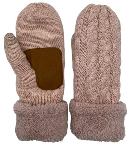 Yemlarey Winter Handschuhe Damen Warm Fingerlose Fäustlinge Touchscreen Handschuhe Herren mit Thermo Fleece Kinder Strickhandschuhe (Haut rosa)