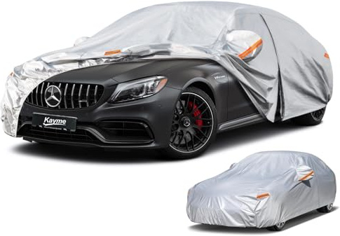 Kayme Funda Coche Exterior, Compatibles con Mercedes-Benz Clase C Sedán W204/W205/W206/C180/C200/C220 (2007-2025), Cubierta para Coche Impermeable Transpirable Anti-UV Antipolvo de 6 Capas.