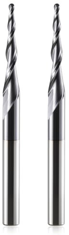 HOZLY Fresa a sfera conica CNC, 2 pezzi, fresa elicoidale R1.0, fusto da 6 mm, 2 flauti HRC55, 1 mm, raggio CNC con rivestimento AlTiN per Gravu 2D/3D (6.0xR1.0X30.5X75L)