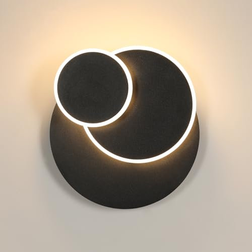 DELIPOP Wandleuchte LED Innen Moderne, 15W 1687LM Kreative 3 in 1 Wandlampe Schwenkbar, Wandbeleuchtung Runde Schwarz für Schlafzimmer Wohnzimmer Flur Treppenhaus, 3000K Warmweiß