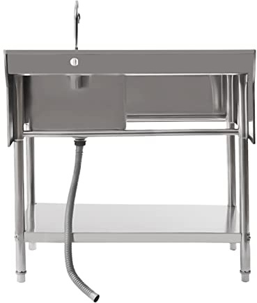 Edelstahl Spültisch,Commercial Küchenspülen Spültisch Spülbecken Edelstahlspüle Gastrospüle Regal 100 * 60 * 80cm Gewerbliche Gastrospüle mit Wasserhahn