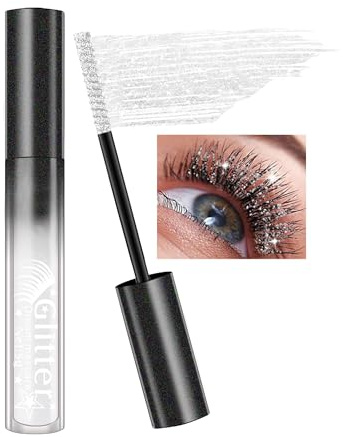 Mascara mit weißen Pailletten, Diamant-Wimperntusche, langlebig, wasserfest, Mascara, Farbe Volumen und Länge, Anti-Schmierung, Diamant-Mascaras, Make-up, Geschenk für Damen, Augen für Weihnachten
