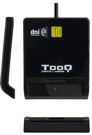 Lector de tarjetas USB-C TQR-211B negro, compatible con DNIE y SIM, ideal para gestionar identificaciones y transacciones.