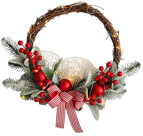 MEIBAOGE Handgefertigter Weihnachtskranz aus Holz mit Tannenzapfen und Schleifen, Weberanke, Akzent für Feste, Heimdekoration