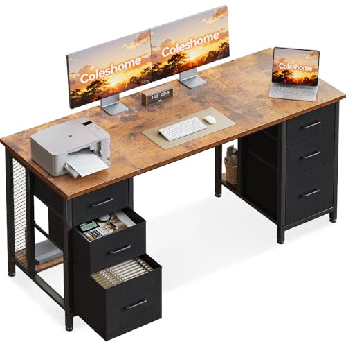Coleshome Stort Skrivbord 6 Lådor, 160x52cm, Brun | Skrivbord med Förvaringsutrymme, Datorbord med Hyllor för Hemmakontor