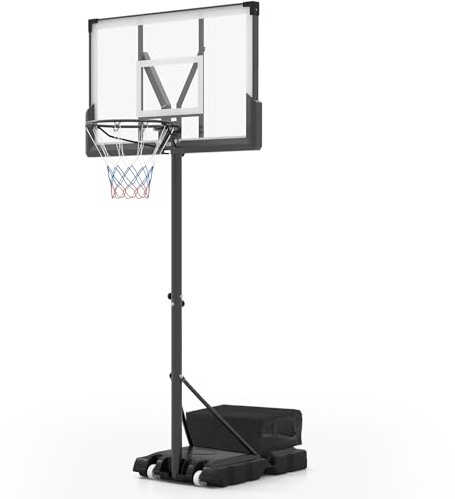 COSTWAY Canestro da Basket Regolabile 160-305 cm in Altezza per Adulti, Canestro con Piantana a Ruote, Canestro con Asta e Base Riempibile per Interno ed Esterno, Nero