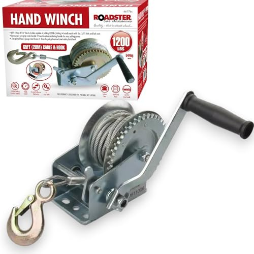 HomeVibe 1200lbs Heavy Duty Hand Winch – 20m Steel Cable with Hook, Manual Crank Boat Trailer Winch, Durable Gear System for Lifting & Pulling – Ideal for Trailers, Boats, ATVs & Off-Road Vehicles