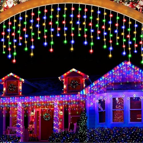 JIMACRO 10M/32.8FT Eisregen Lichterkette Aussen, 56pcs Lichterkette Eisregen Außen Wasserdicht, 336 LED Lichterkette Außen Weihnachten Für Wand Traufe Hochzeit Party Dekoration