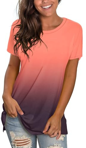 Saloogoe Summer Tops for Women 2025 Short Sleeve Shirts Basic Tees Gradient T Shirts Plus Size Vacation Clothes XL