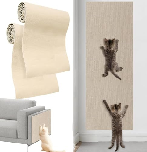 2 Stück Kratzmatte für Katzen, 200cmX40cm Selbstklebend Kratzmatte Katze, DIY Kratzbrett für Katze Bäume, Möbel, Kratzbäume und Couch Schutz, Beige