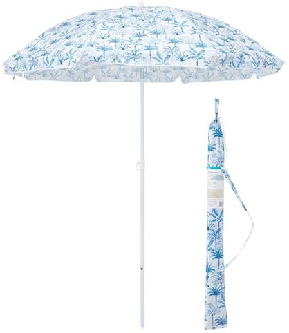 XOBRJQZ Parasol de plage de 180 cm, perche télescopique de 200 cm de haut, légère et portable, Inclinable par bouton-poussoir, protection solaire UPF 50