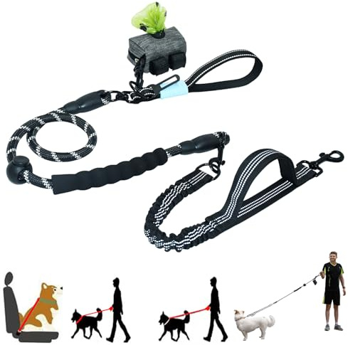 Tiesenci Heavy Duty 4-in-1 No-Pull Bungee Dog Leash with 3 Padded Handles, Reflective Slip Lead, Tangle-Free Swivel, Car Seatbelt for Walking Medium Large Dogs (1/2 x 6ft, Black)