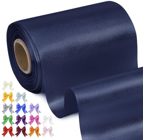 Uiopa Geschenkband Breit 10cm x 20m Satinband Marineblau Schleifenband Polyester Stoffband Deko Satin Band für Geschenkverpackungen, Hochzeiten, Stuhlschärpen, DIY-Handwerk