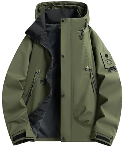 Mrat Mens Waterproof Jacket Outdoor Hooded Windbreak Coat Lightweight Casual Breathable Cargo Rain Jackets Windproof Sportwear Fishing Hunting Climbing Hiking Quick Dry Solid Color Plus Size Uk S-4XL