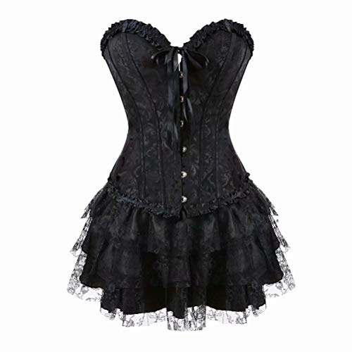 Jutrisujo korsett Schwarz corsage kleid rock elegant Kostüm mit korsettkleid spitzenrock karneval fasching halloween XS