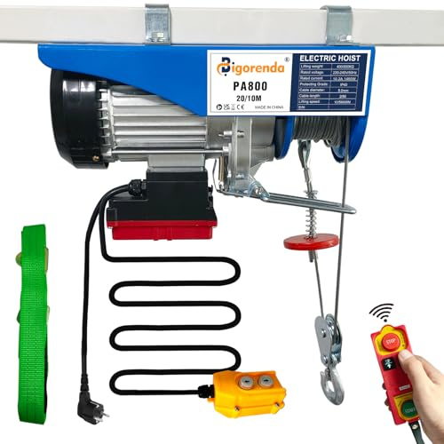 230V Elektrische Seilwinde 800kg, 2-in-1 Elektrische Seilwinde mit kabelloser und kabelgebundener Fernbedienung,Einzel/Doppelschlingen,Hubhöhe 20m, Hubgeschwindigkeit 10m/min,für Fabrik,Lager,Garage
