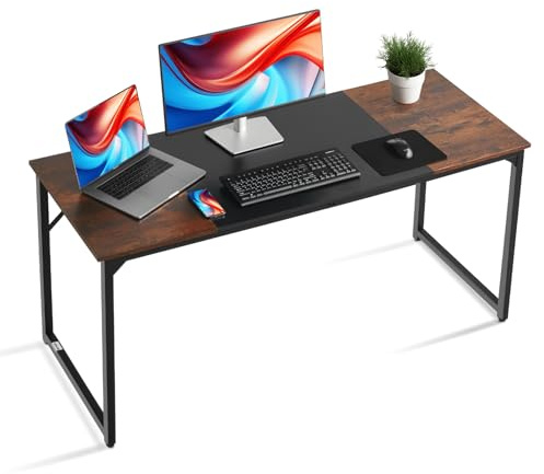 VEVOR Scrivania per Computer da Ufficio, Piano 160 x 60 cm, Tavolo da Lavoro Moderno con Struttura in Metallo e Capacità di 68 kg per Ufficio in Casa, Studio, Camera da Letto, Marrone Nero