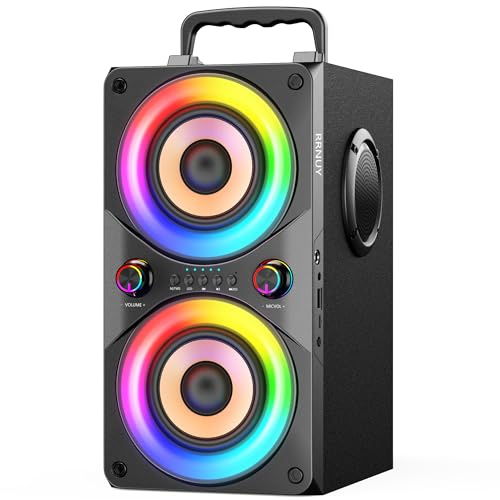 Altavoz Bluetooth 100 W portátil potente con graves profundos y sonido potente, boombox inalámbrico con subwoofer, luces LED TWS, DSP, altavoces grandes de madera para fiestas al aire libre en casa.
