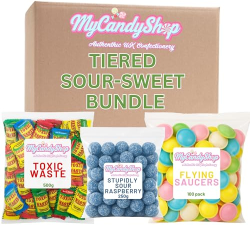 MyCandyShop Tiered Sour Sweet Challenge - 3 Pack - 3 Levels - Flying Saucer Sweets, Toxic Waste & Stupidly Sour Rasberry - Mild to Ultra - Novelty Gift for Parties & Sweet Challenges