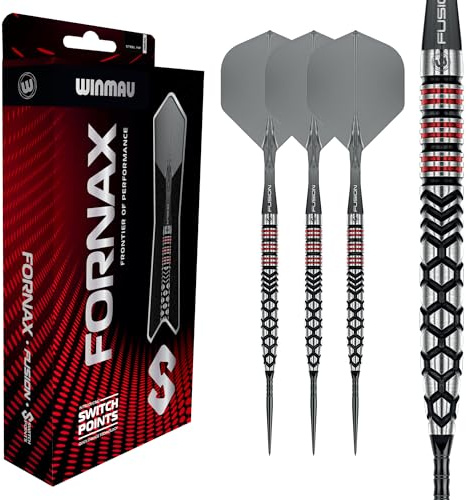WINMAU Darts Fornax-serien 21 g stålspets dartset | 90 % volfram dartset | Switch Point Tech | Avsmalnande pipor | 2x utbytbara spetsar (vågig/slät) Rapid-Change System