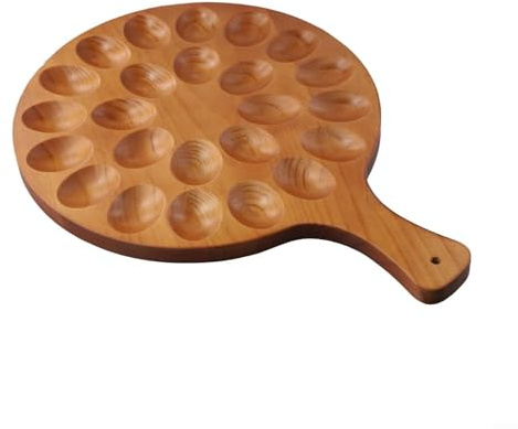 Opatiny Bandeja de madera para huevos rellenos con asa, bandeja de almacenamiento de 24 agujeros para huevos duros, huevos de Pascua y encimera de cocina, color marrón