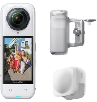 Insta360 X5 Photography Grip Bundle Satin White - Waterproof 8K 360 Camera, Leading Low Light, Invisible Selfie Stick Effect, Rugged and Replaceable Lens, 3-Hour Battery, Built-in Wind Guard