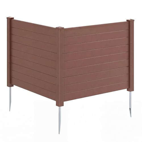 COSTWAY Gartenzaun 2-teilig, Zaun mit 3 Pfählen, 122 x 95 cm, Sichtschutzzaun aus PP & verzinktes Metall, Steckzaun Lamellenzaun, freistehender Sichtschutz für Garten Terrasse (Braun)