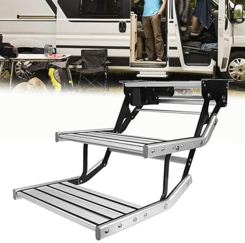 Elektrisk hopfällbar husvagnstrappa med LED-ljus, kraftig automatisk husvagnstrappa i aluminiumlegering för husbilar och husvagnar, med ljus LED-belysning, kapacitet 180 kg Double-24V