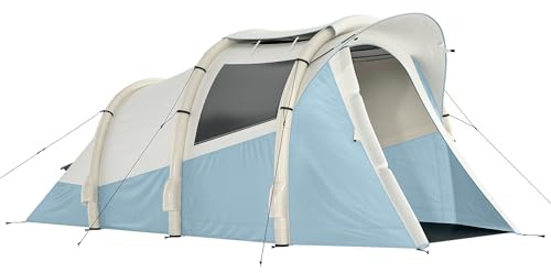 Outsunny Aufblasbares Campingzelt mit Luftpumpe, Tunneldesign Hellblau