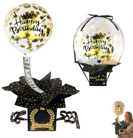 DIY Überraschungsbox mit Ballons für Geldgeschenke zum Geburtstag | Schwarze Geschenkbox für selbstbefüllte Geldgeschenke. Perfekt für Familie, Freunde – Männer und Frauen freuen sich.