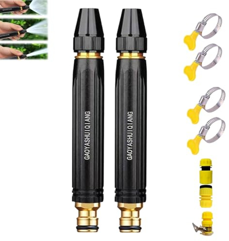 Pistola De Agua A Alta Presión para Lavado De Coches con Boquilla Amplificadora Y Manguera Juego Mejorado De Boquillas Pulverizadoras Potentes con 3 Modos De Chorro Ajustables para Plantas (2 Set)