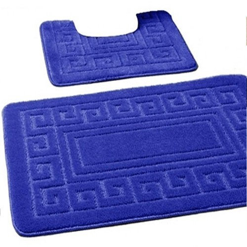 EDS Luxury 2 Piece Greek Bath Mat Set Non Slip Ultra Soft Bathroom Mats Water Absorbent Bath Mats Machine Washable Rug Toilet Mat for Bathroom Floor(Dark Blue)