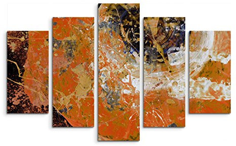 Paul Sinus Art 5 teiliges Wandbild auf Leinwand (Gesamt: H: 100cm B: 160cm) Keilrahmenbild Canvas Fotodruck Leinwandbild Leinwanddruck Kunstdruck Wandbild schwarz rot beige Grunge