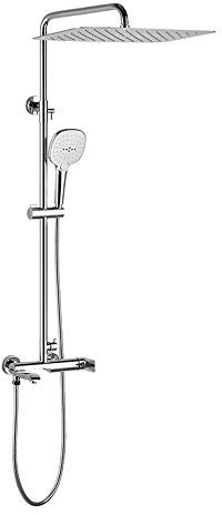 GLYYR Duschsäule 3-Funktionen Duschsystem Duschset mit Überkopfbrause und Handbrause Massagedüsen Brausegarnitur mit Armatur für Bad, Chrom,C