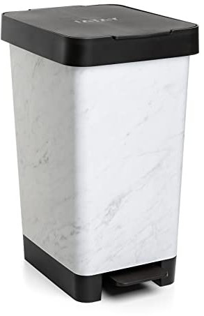 Tatay Cubo de Pedal Smart, 25L de Capacidad, Pedal Retráctil, Polipropileno, Libre de BPA, Bolsa Basura 30L. Color Mármol. Medidas 26 x 36 x 47cm