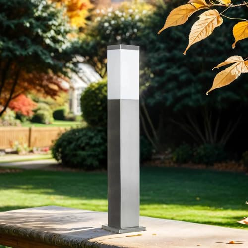 Licht-Erlebnisse Pollerleuchte Außen stehend, Außenlampe Edelstahl, Wegeleuchte Außen, Garten, Einfahrt, IP44, E27, eckig, H:65 cm, blendarm, Outdoor Stehlampe