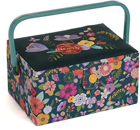 Hobby Gift Exclusive Mittelgroße Aufbewahrungsbox für Näharbeiten, Gestickter Blumengarten