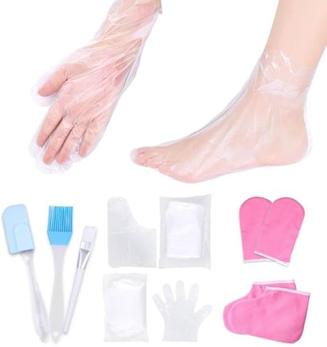 Feuchtigkeitsspendende Handschuhe Paraffinwachs Handschuhe Set Handfüße Pflegehandschuhe Paraffinwachs Badewanne Liner Behandlung für Männer Frauen Fuß Pediküre Hand Massage Oberflächenweicher Hot