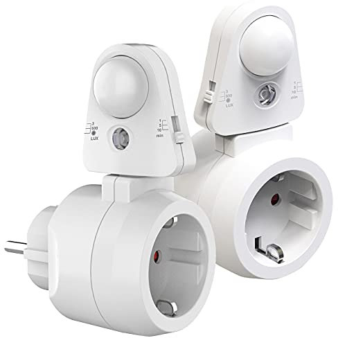 revolt Stecker Bewegungsmelder: 2er Pack Steckdose mit PIR-Bewegungs- und Licht-Sensor (Steckdose mit Bewegungsmelder, Zwischenstecker, Steckdosen Nachtlichter)