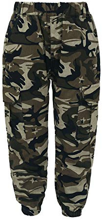 Agoky Cargohose Jungen Mädchen Jogginghose Kinder Tarnhose mit Taschen Casual Slim Fit Laufhose Sporthose Military Freizeithose Mit elastische Taille Camouflage B 146-152