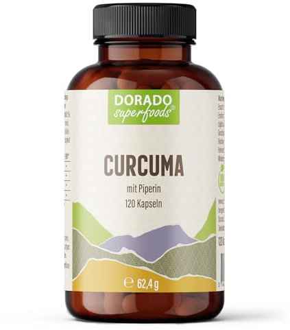Curcuma + Piperin Kapseln | 120 x Stück - 1680 mg Tagesdosis | Vegan - 1 Monatspackung | Dorado Superfoods®
