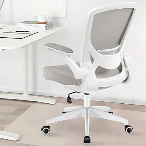 KERDOM Bürostuhl, Ergonomischer Schreibtischstuhl mit Klappbaren Armlehnen, 360° Drehstuhl Mesh Computerstuhl 9060 Hellgrau