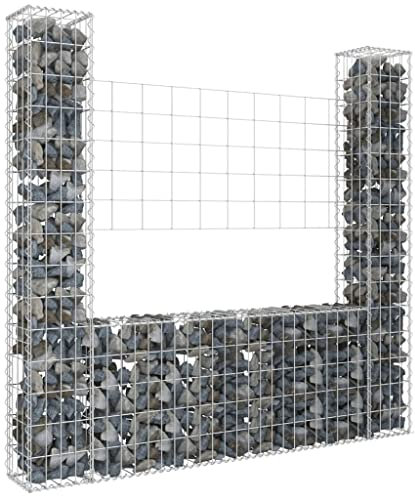 WIFESE Panier gabion en forme de U avec 2 colonnes 140 x 20 x 100 cm - Jardinière à gabions - Jardinière surélevée - Panier à pierre - Gabion - Clôture - Paniers gabions en fer